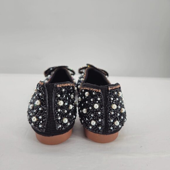 Black Sequined Pointed Toe Ballet Shoes - Picture 6 of 8